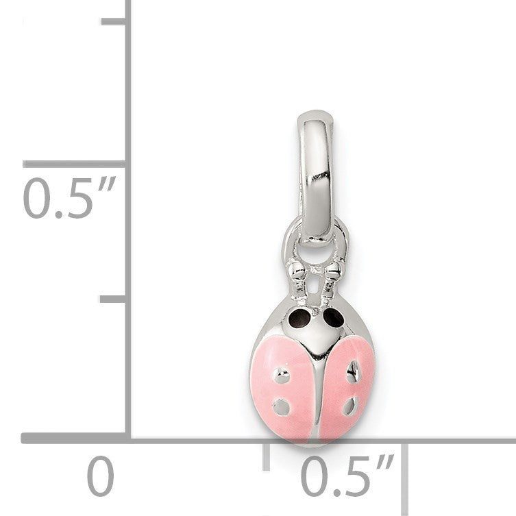 Sterling Silver Polished Pink & Black Enameled Ladybug Children's Pendant
