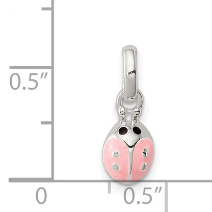 Sterling Silver Polished Pink & Black Enameled Ladybug Children's Pendant