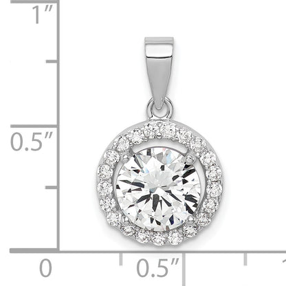 Sterling Silver Rhodium-plated Polished CZ Halo Pendant