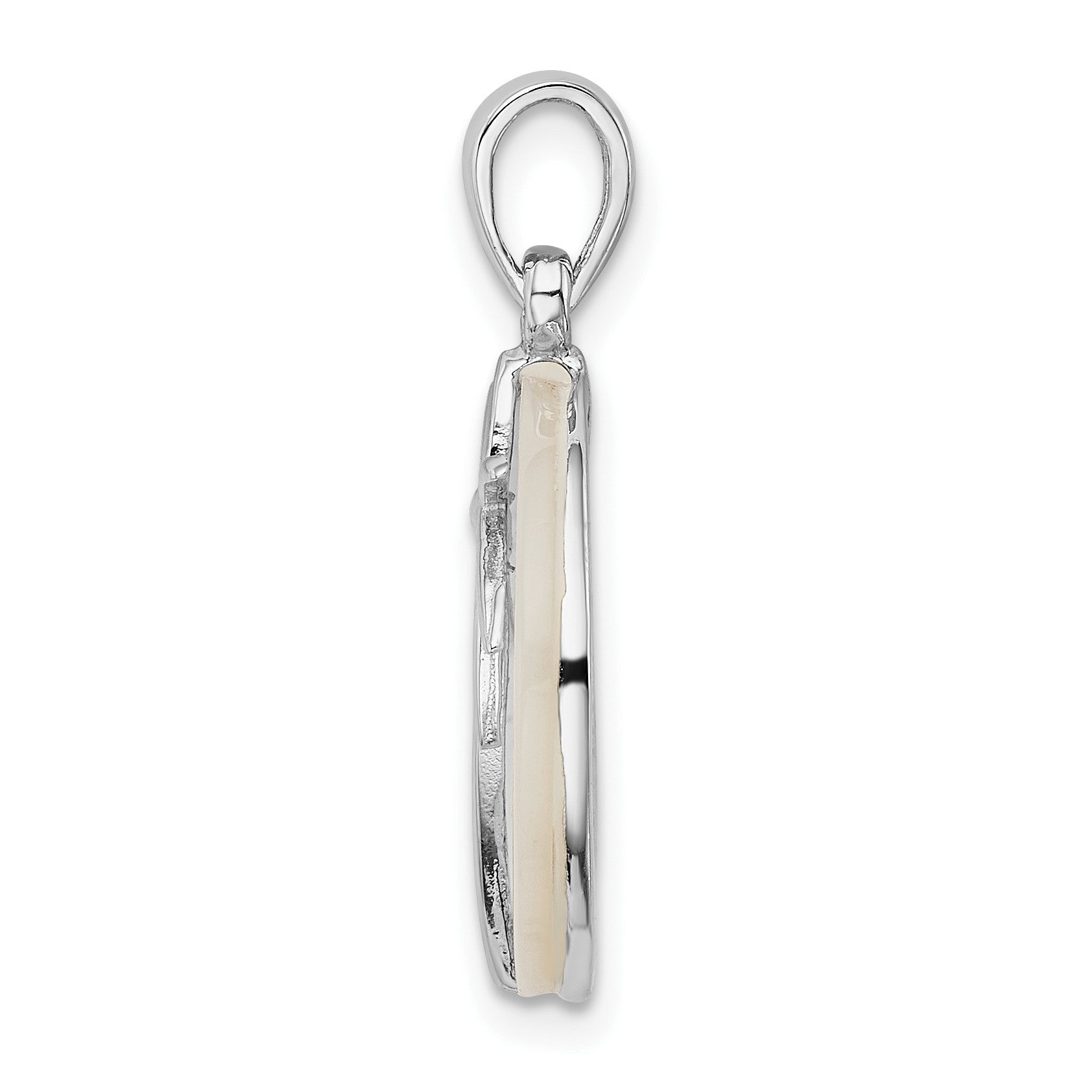 Sterling Silver Rhodium-plated Polished Round Mother of Pearl Palm Tree Pendant