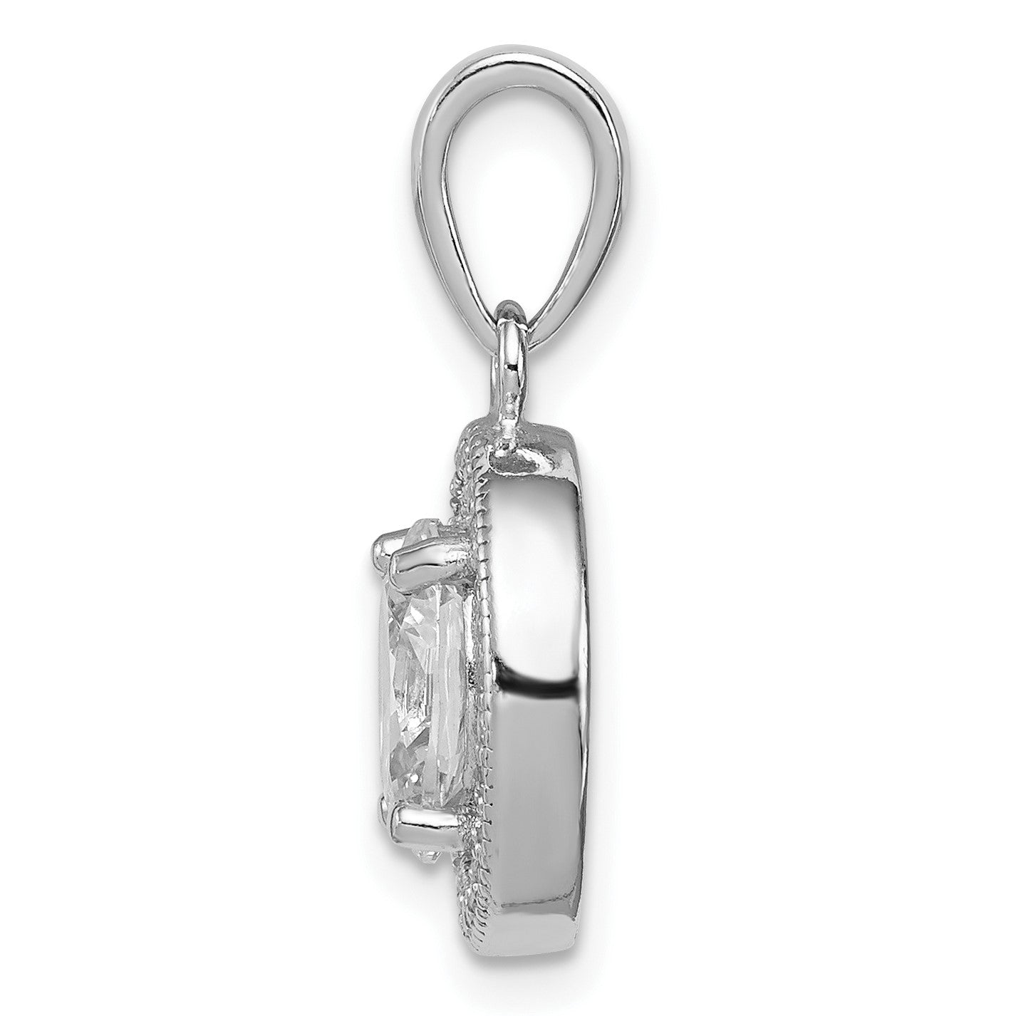 Sterling Silver Rhodium-plated w/ CZ Oval Pendant
