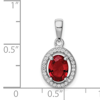 Sterling Silver Rhodium Plated Red  CZ and White CZ Halo Pendant