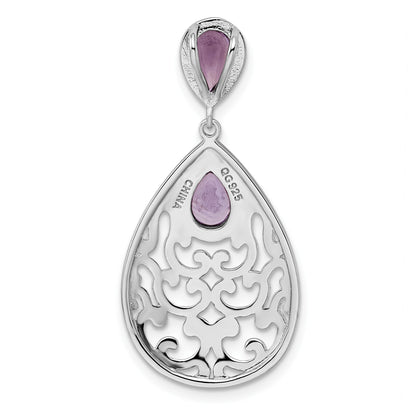 Sterling Silver Rhodium-plated Polished Amethyst Pendant