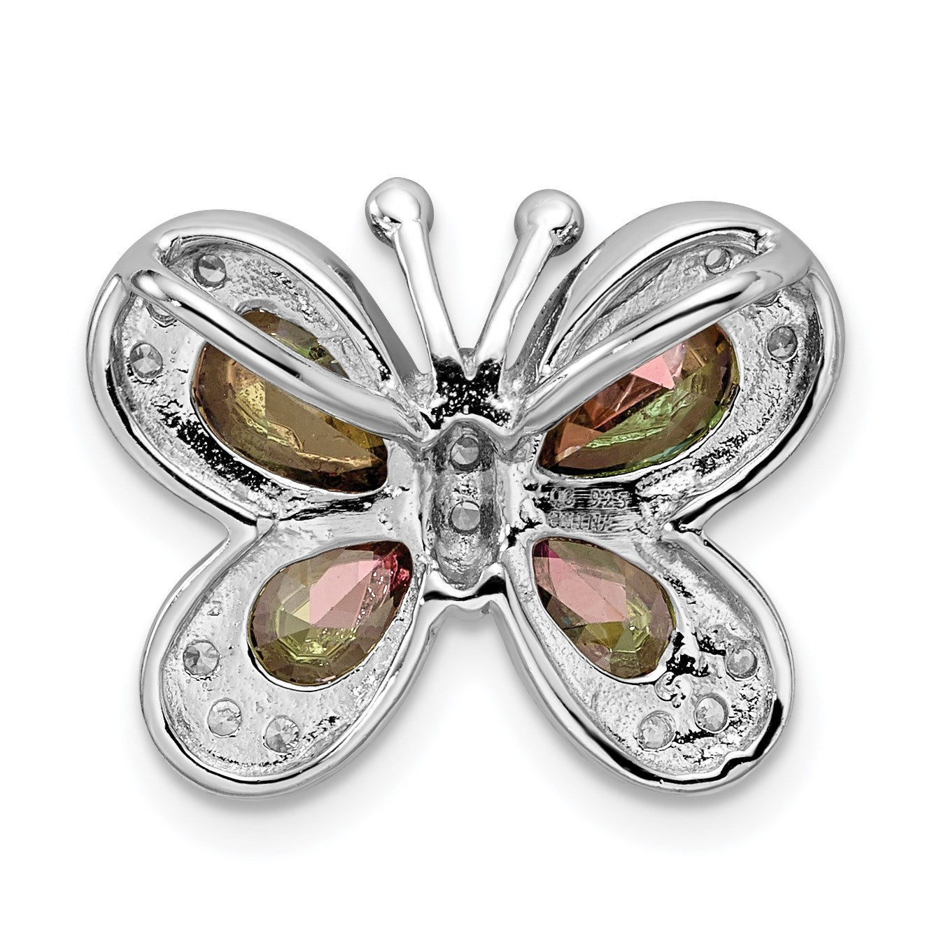 Sterling Silver Rhodium-plated Polished Dark Mystic CZ Butterfly Pendant