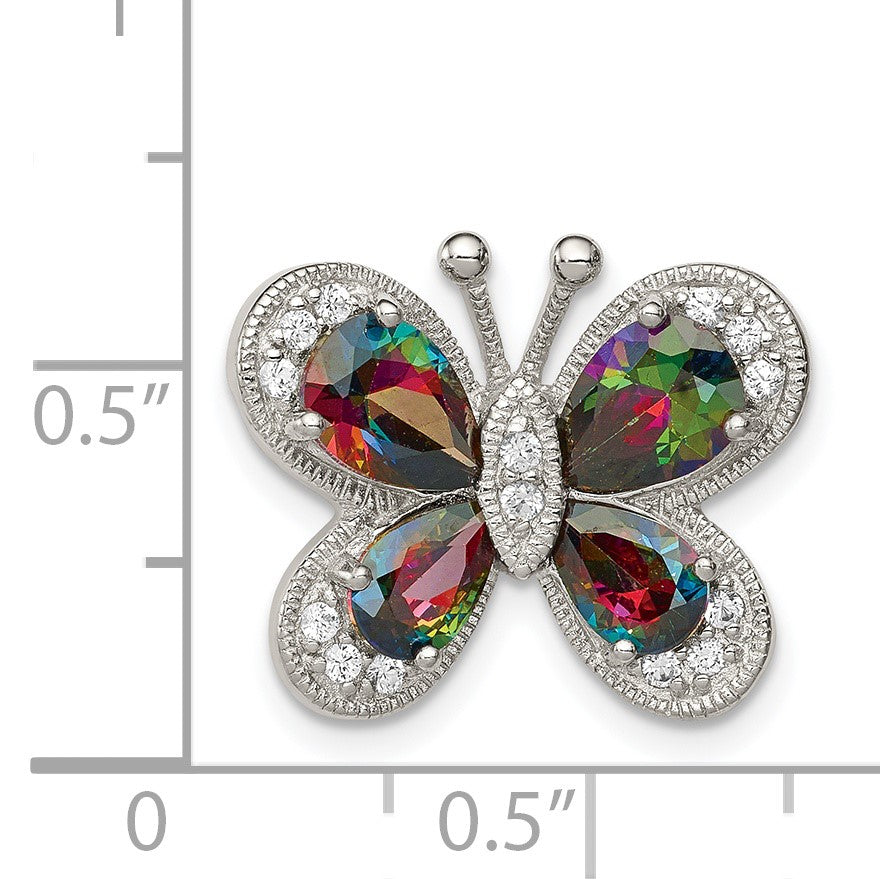 Sterling Silver Rhodium-plated Polished Dark Mystic CZ Butterfly Pendant