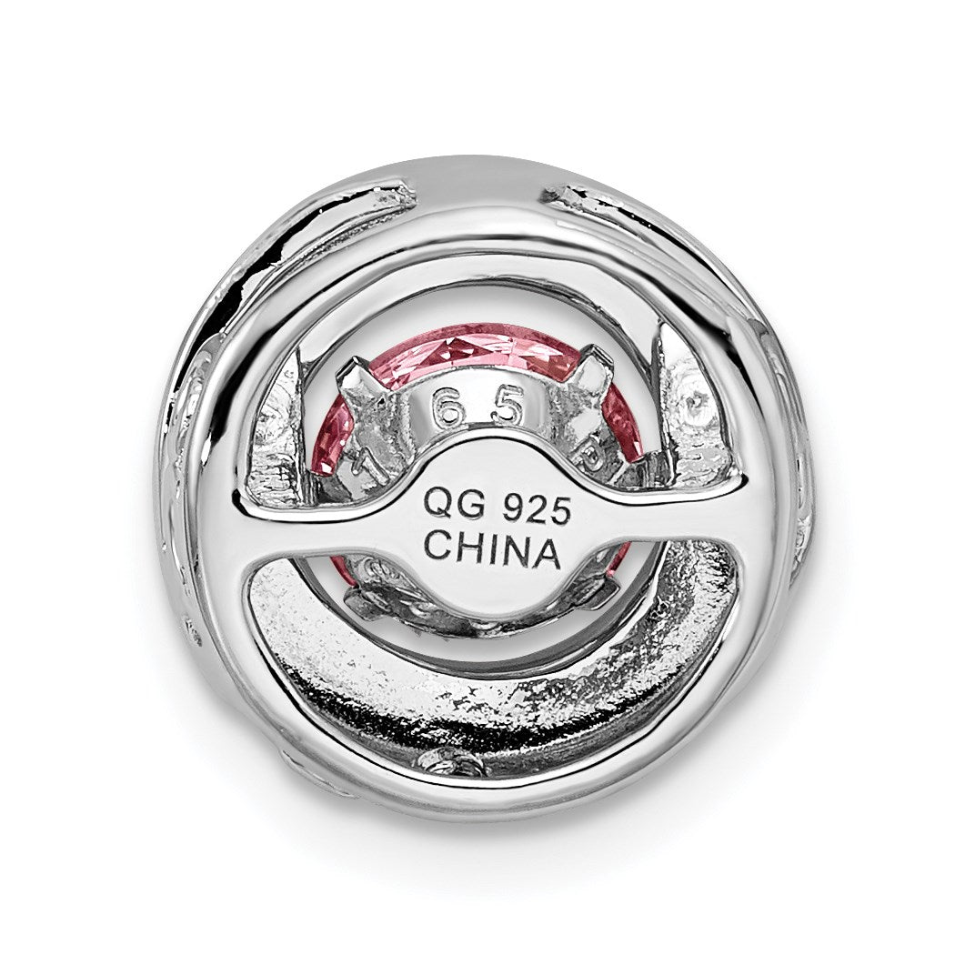 Sterling Silver Platinum-plated Polished Vibrant Pink CZ Circle Pendant