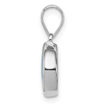 Sterling Silver Rhod-plated Lab Created Opal  Round Pendant
