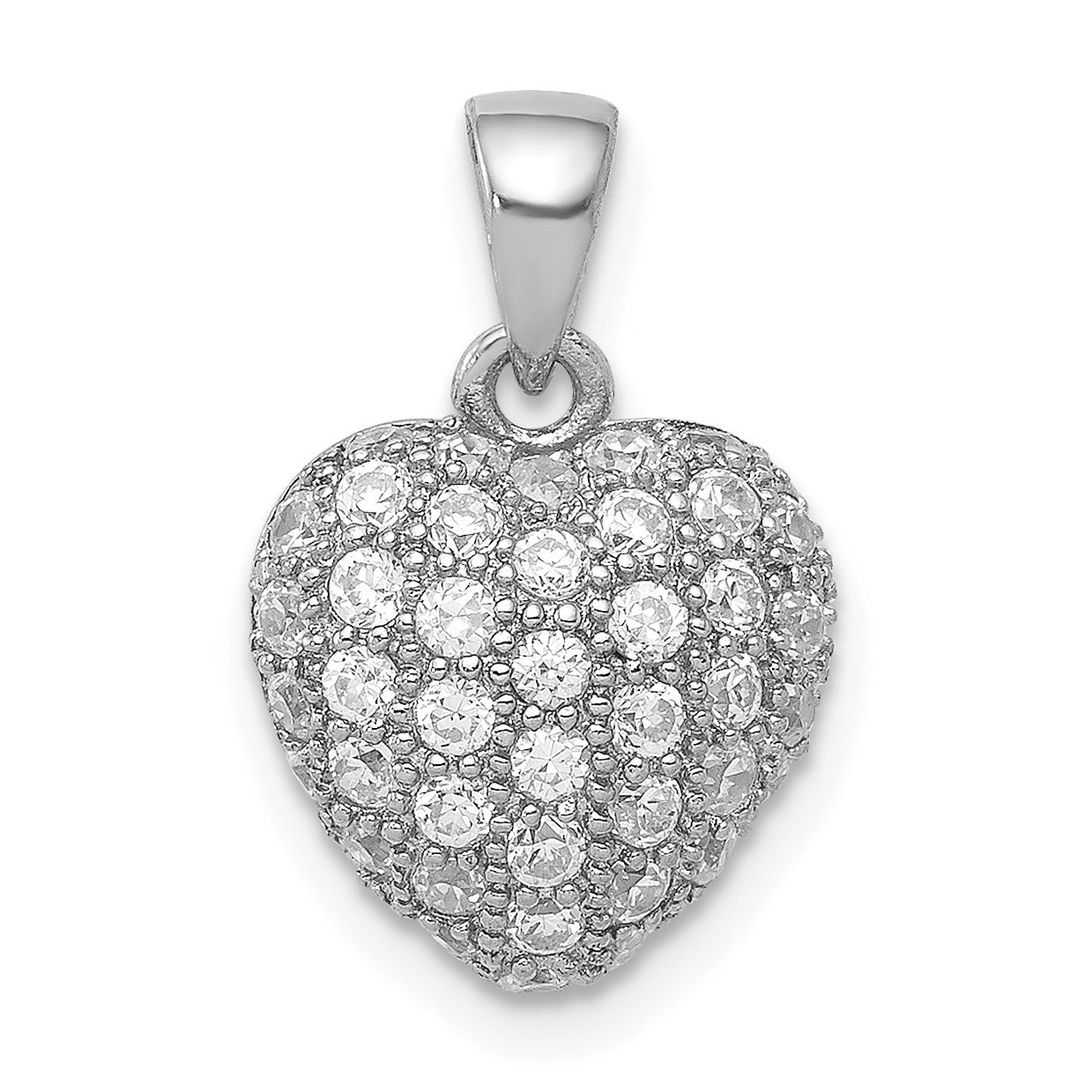 Sterling Silver Rhodium-plated CZ Micro pav� Heart Pendant