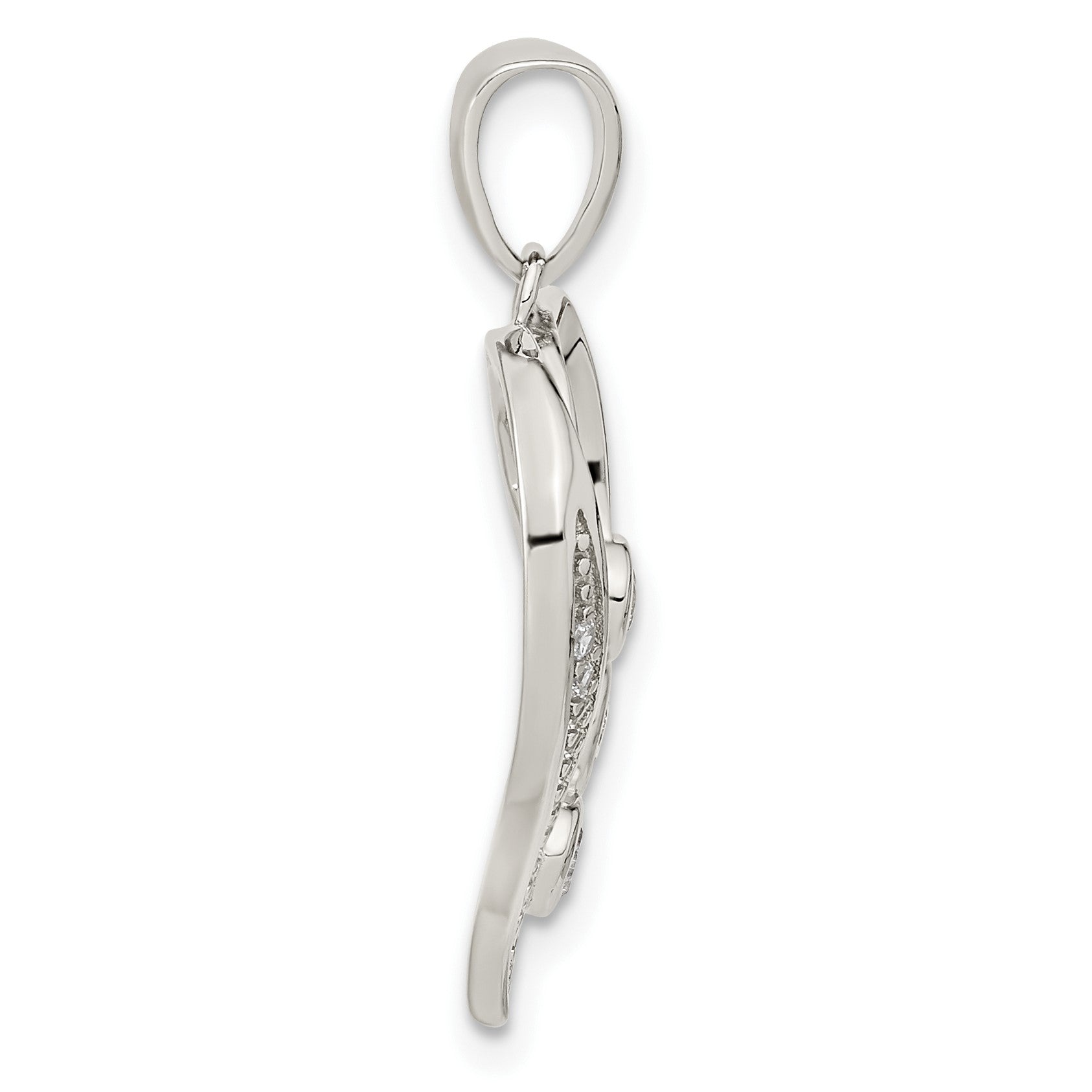 Sterling Silver Rhodium-plated Polished Open Heart CZ Pendant