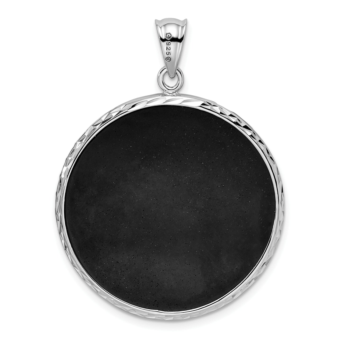 Sterling Silver Rhodium-plated Filigree Diamond Cut Onyx Circle Dangle Pendant