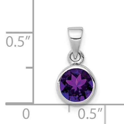 Sterling Silver Rhodium-plated Polished Amethyst Round Pendant