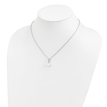 Sterling Silver Rhodium-plated 7-8mm White Teardrop Freshwater Cultured Pearl and CZ 17 inch Necklace