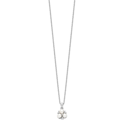 Sterling Silver Rhodium-plated 5-6mm White Button Freshwater Cultured 3-Pearl and CZ 17 inch Necklace