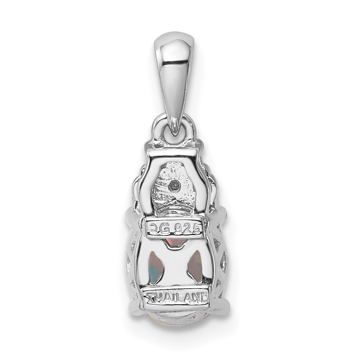 Sterling Silver Rhod-plate Dia. Cr.Pink Sapp. Simulated Opal Pendant