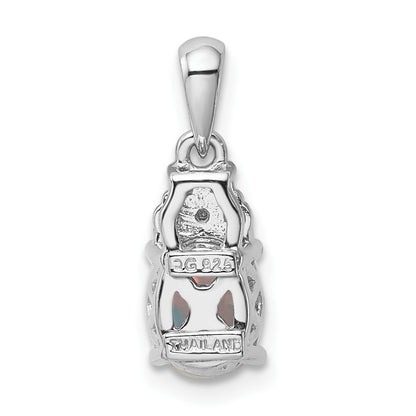 Sterling Silver Rhod-plate Dia. Cr.Pink Sapp. Simulated Opal Pendant