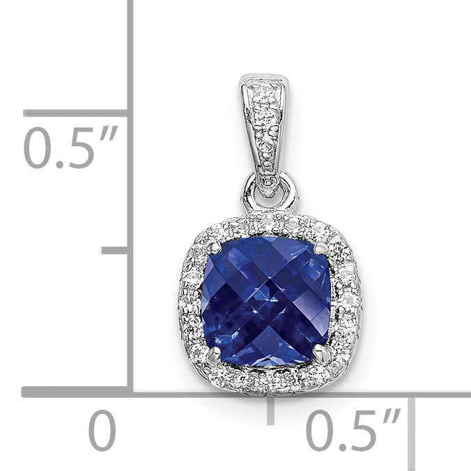 Sterling Silver Rhod-plated Created Blue/White Sapphire Pendant