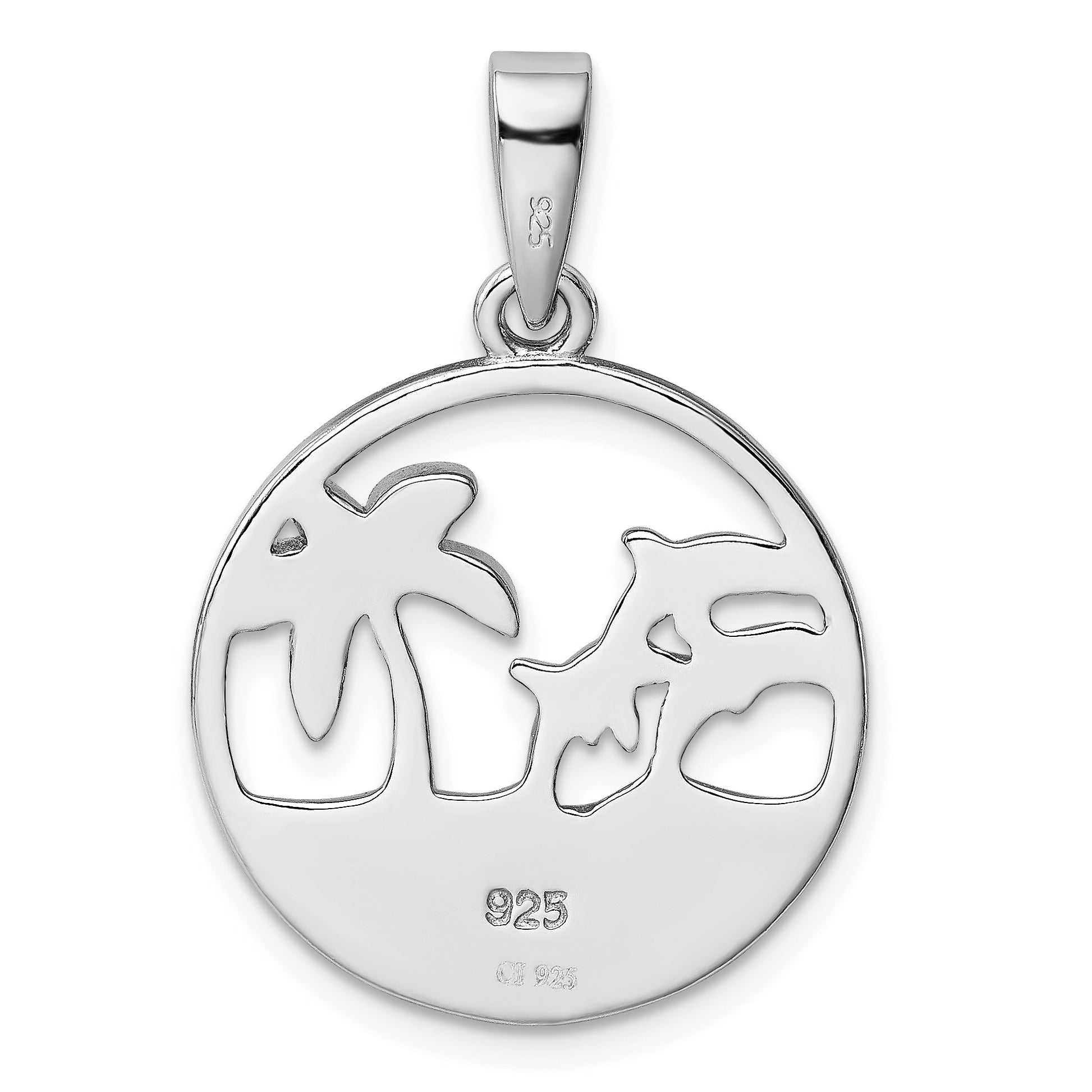 Sterling Silver Rhodium-plated Blue Created Opal Dolphins Pendant