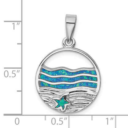 Sterling Silver Rhodium-plated Created Opal Starfish Ocean Pendant