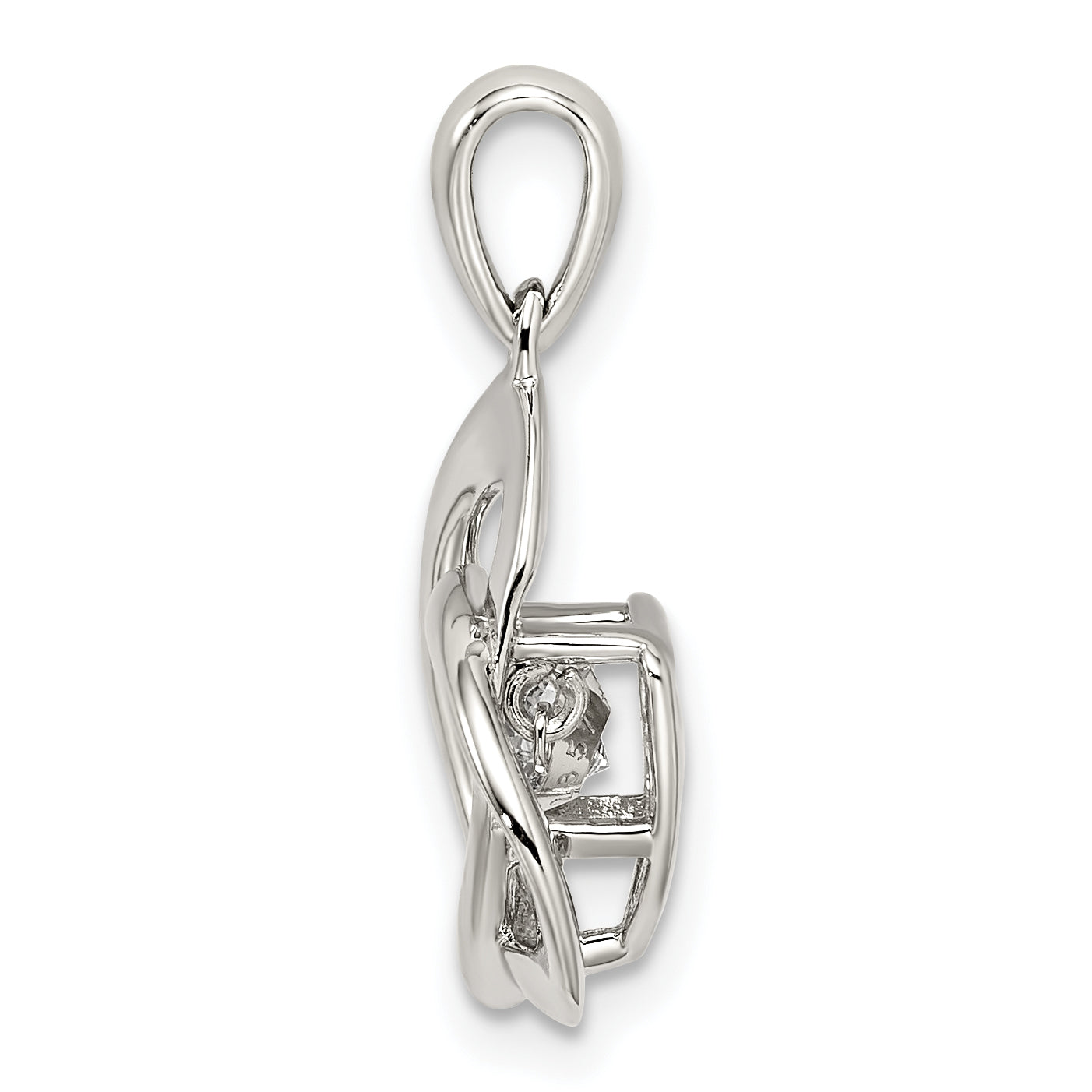 Sterling Silver Platinum-plated Vibrant Moving CZ Swarovski Zirconia Center Stone Trinity Pendant