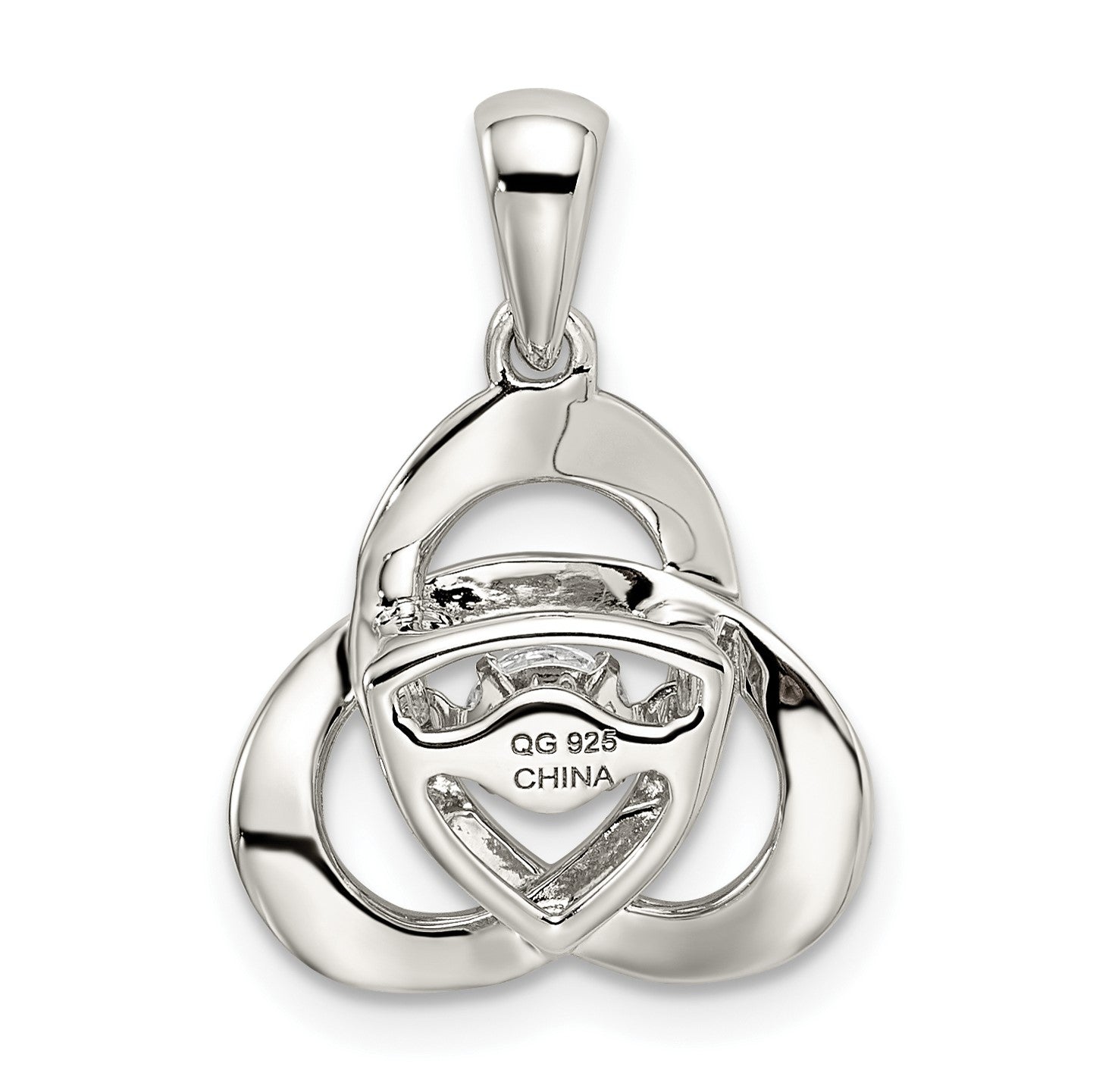 Sterling Silver Platinum-plated Vibrant Moving CZ Swarovski Zirconia Center Stone Trinity Pendant