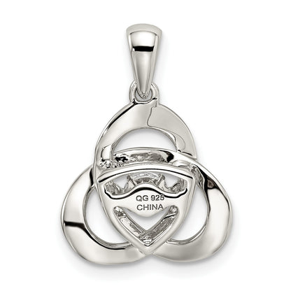 Sterling Silver Platinum-plated Vibrant Moving CZ Swarovski Zirconia Center Stone Trinity Pendant