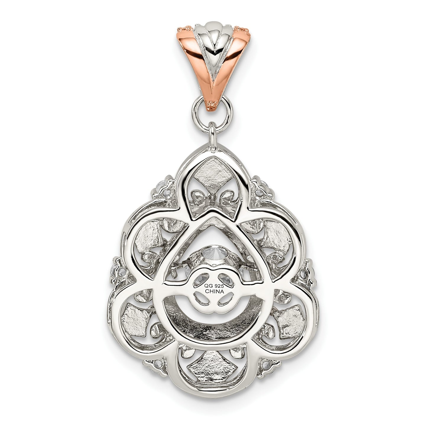 Sterling Silver Plat-plate Rose-tone Vibrant CZ Fancy Penda