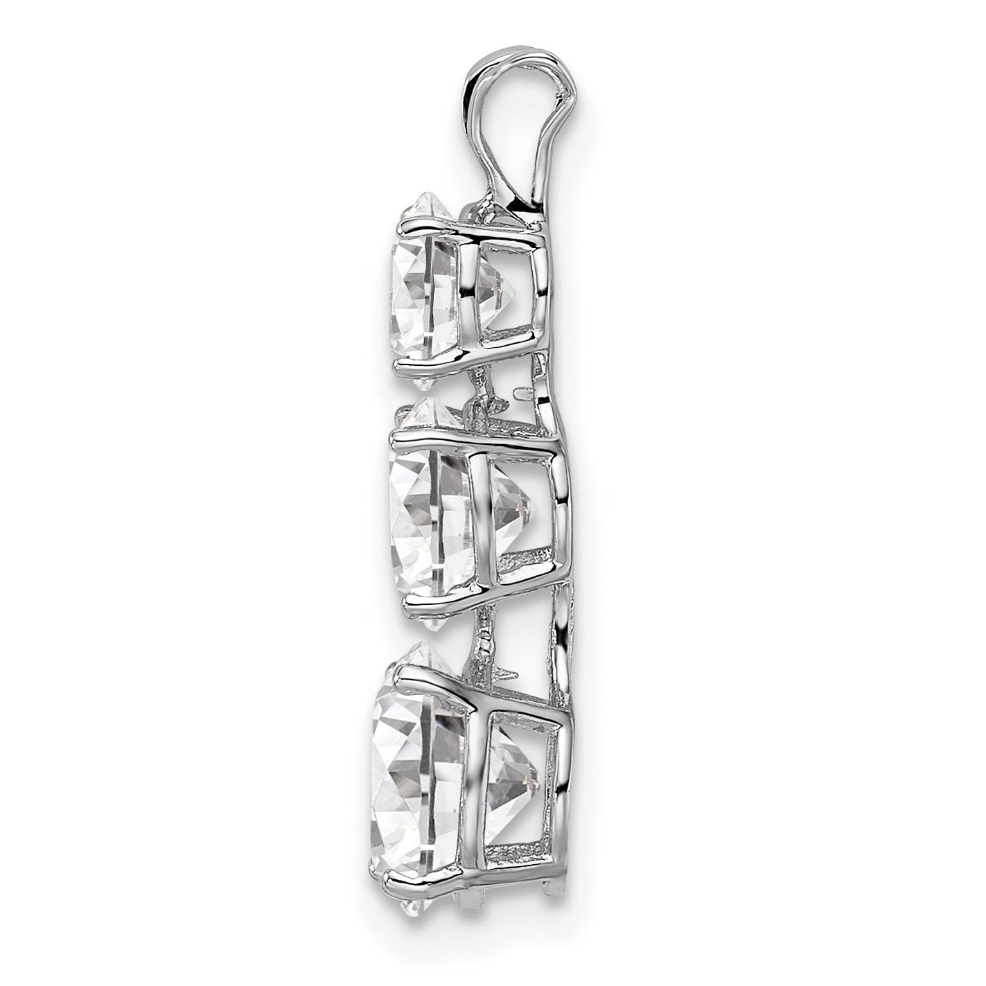 Sterling Silver Rhodium-plated Polished CZ Round Shaped 3 Stone Pendant
