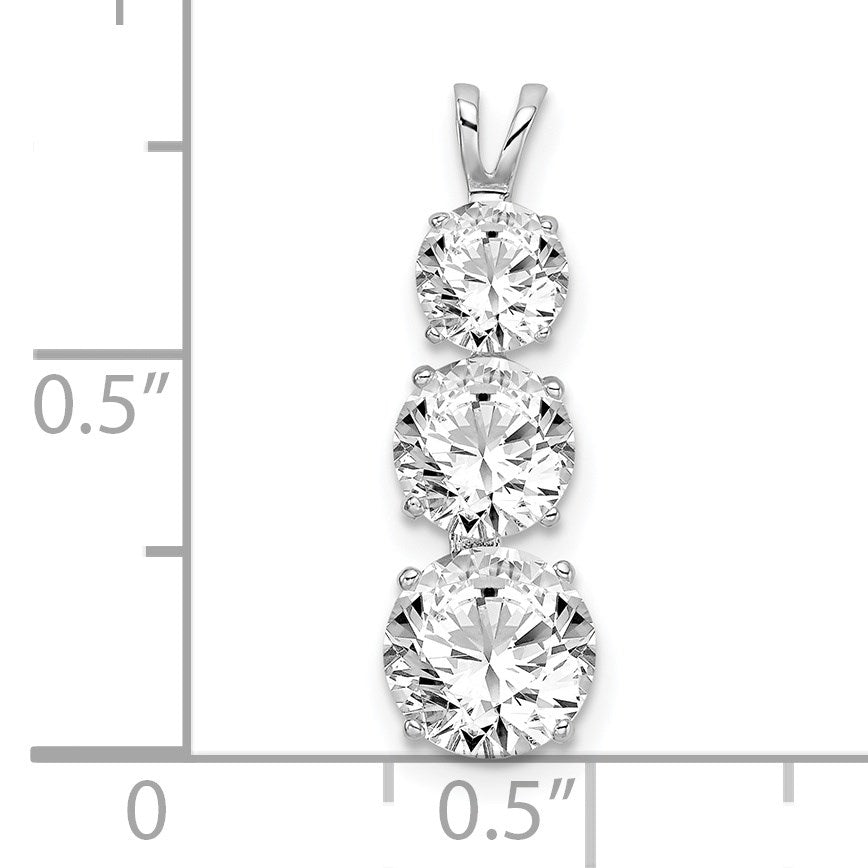 Sterling Silver Rhodium-plated Polished CZ Round Shaped 3 Stone Pendant