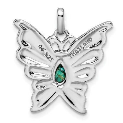 Sterling Silver Rhodium/Oxidized Reconstituted Turquoise Butterfly Pendant