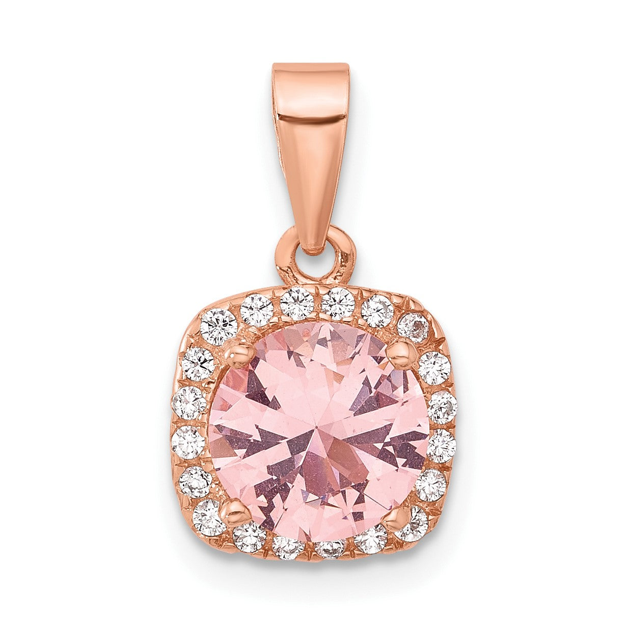 Sterling Silver Rose-tone Square Crystal Pendant