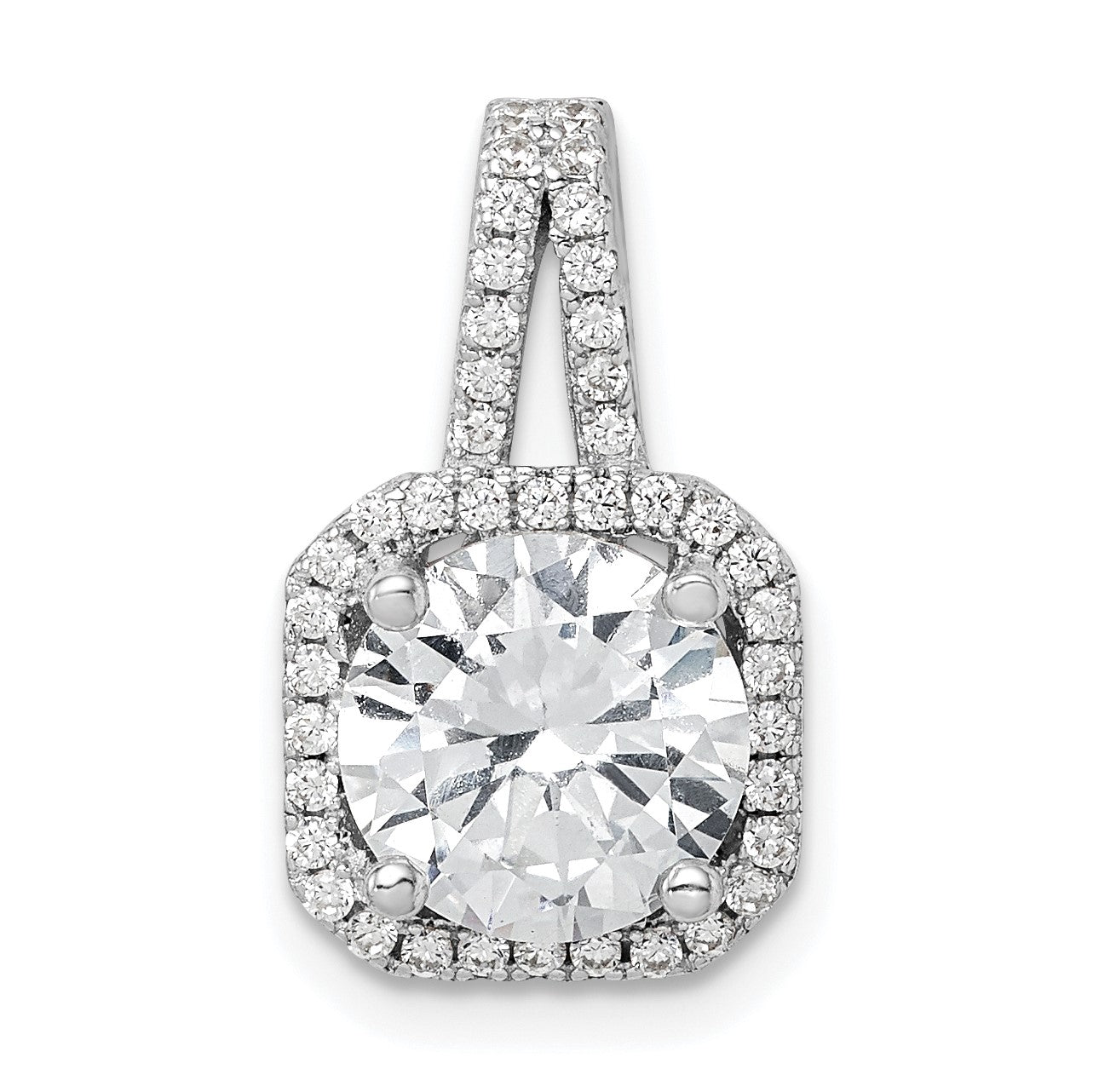 Sterling Silver Rhodium-platedCZ Halo Pendant