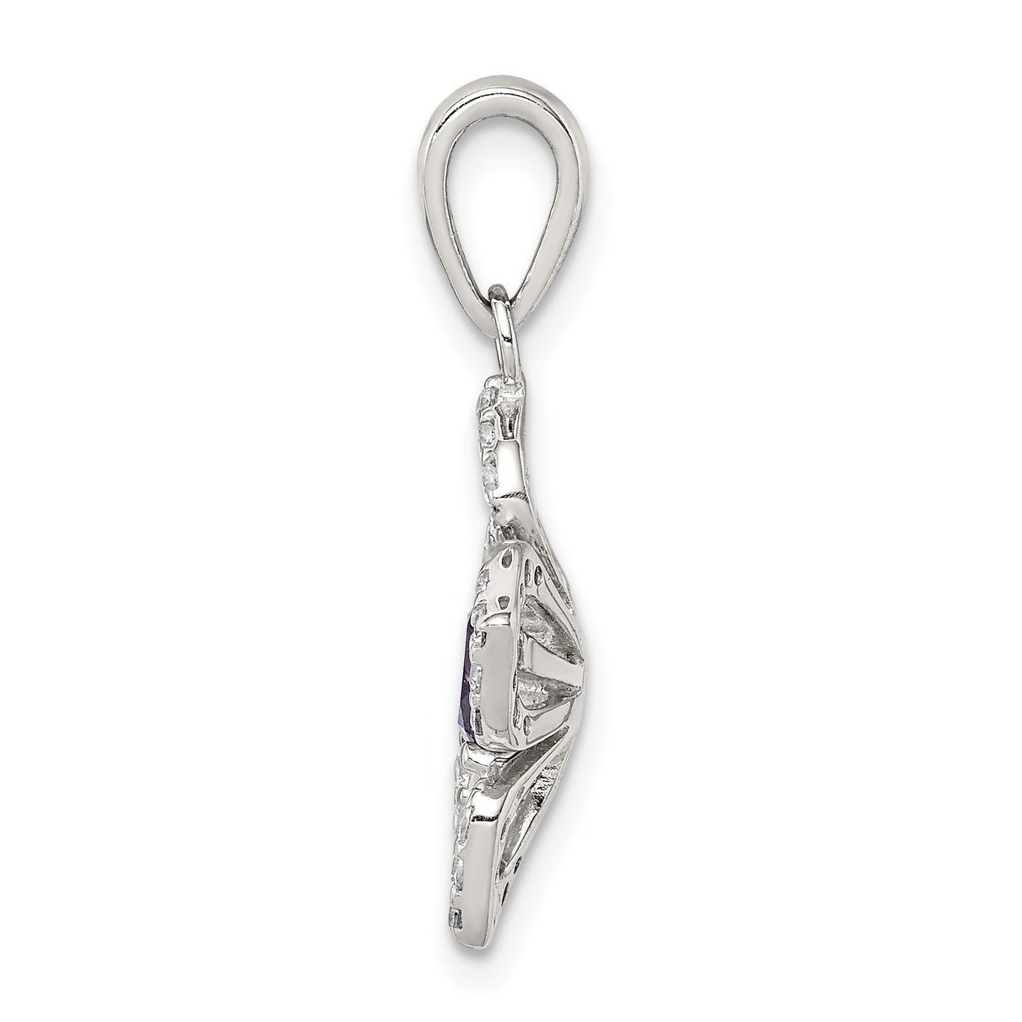 Sterling Silver Purple and Clear CZ Flower Pendant