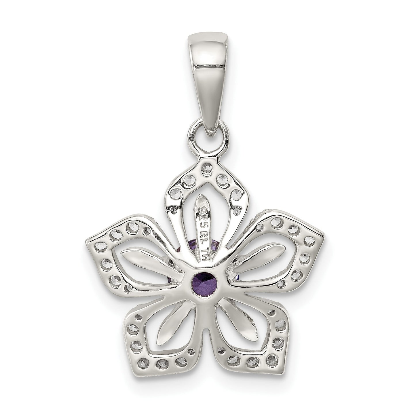 Sterling Silver Purple and Clear CZ Flower Pendant