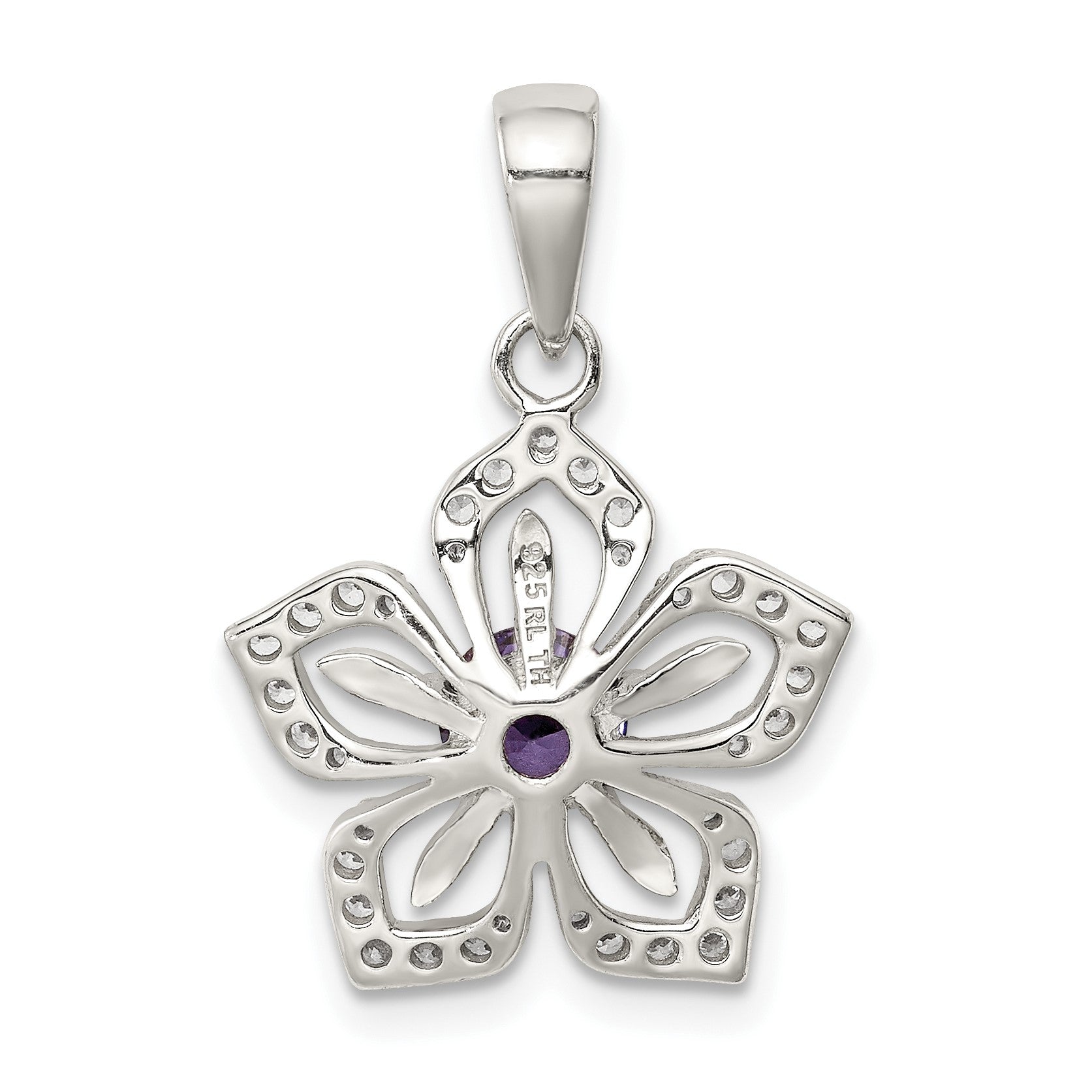 Sterling Silver Purple and Clear CZ Flower Pendant