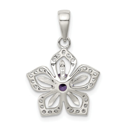 Sterling Silver Purple and Clear CZ Flower Pendant