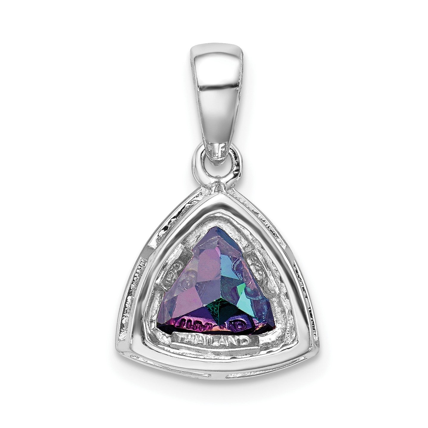 Sterling Silver Rhod-plated Trillion Mystic Fire/White Topaz Pendant