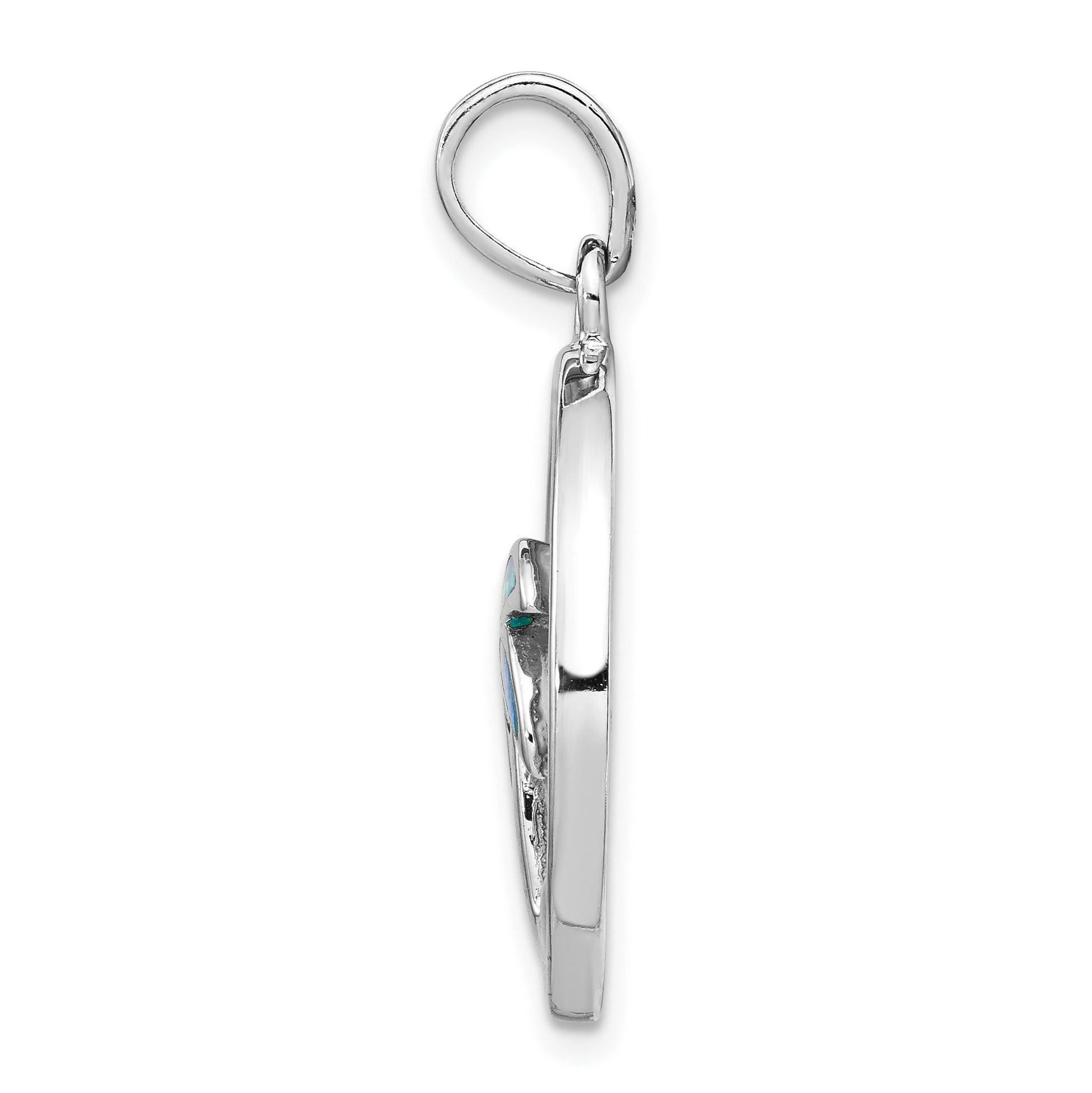 Sterling Silver Rhodium-plated Mother of Pearl and  Blue Created Opal Round Palm Tree Pendant