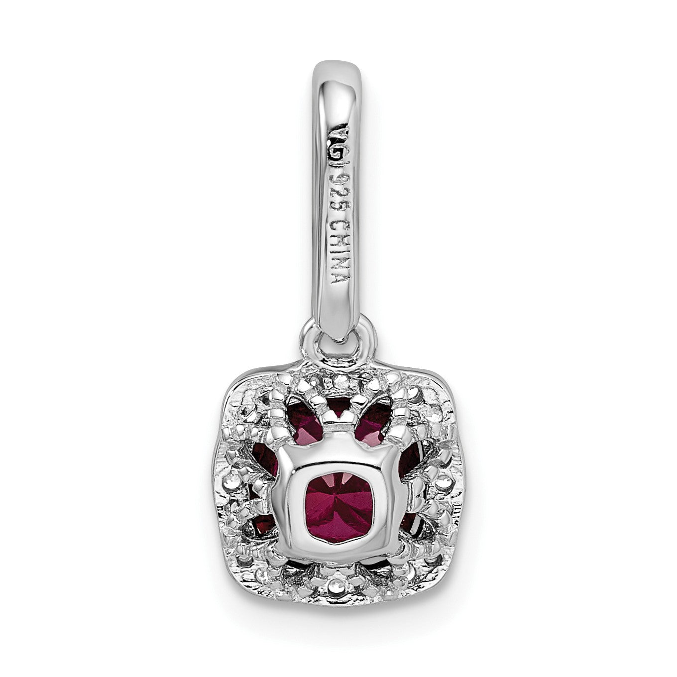 Sterling Silver Rhodium-plated Lab Created Red Corundum and White CZ Pendant