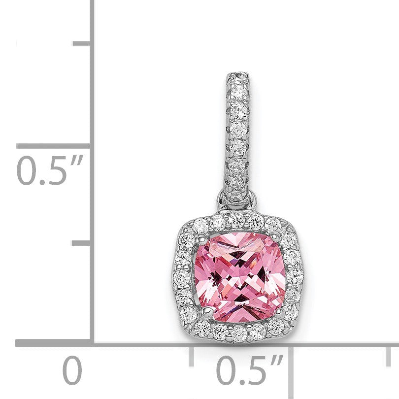 Sterling Silver Rhodium-plated Pink & White CZ Slide