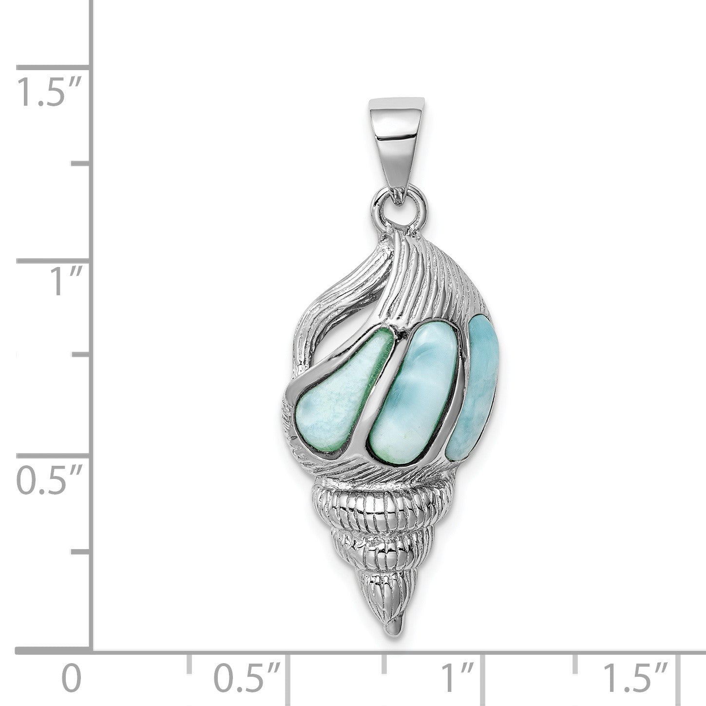 Sterling Silver Rhodium-plated Polished and Antiqued Larimar Shell Pendant