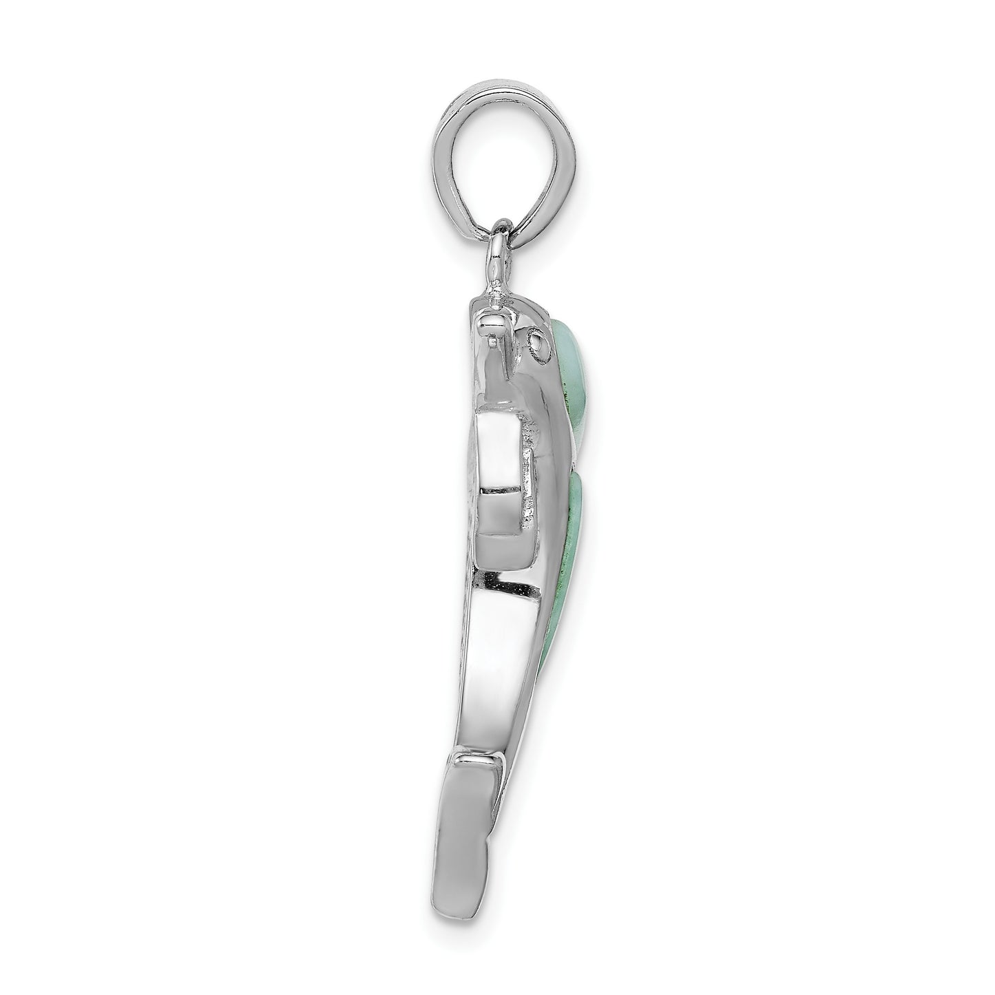 Sterling Silver Rhodium-plated Polished Larimar Dolphin Pendant