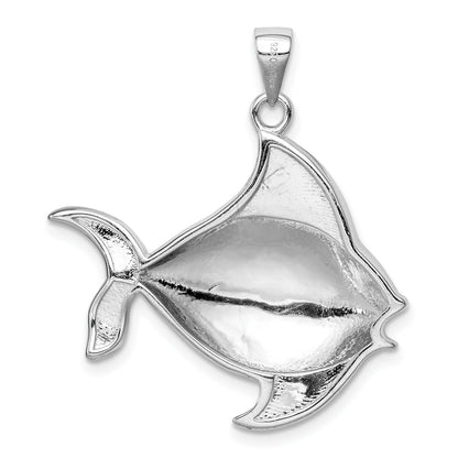 Sterling Silver Rhodium-plated Polished Created Blue Opal Fish Pendant