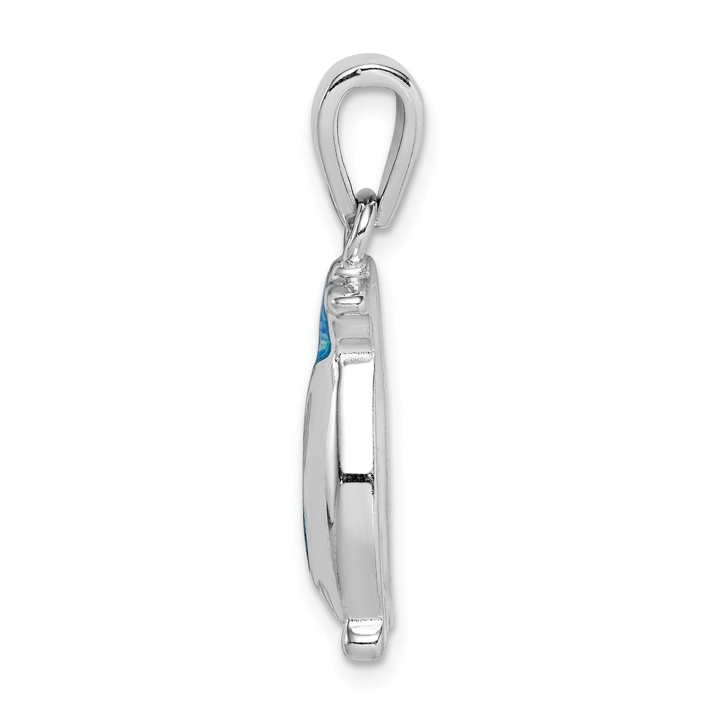 Sterling Silver Rhodium-plated Polished Created Opal Inlay Penguin Pendant