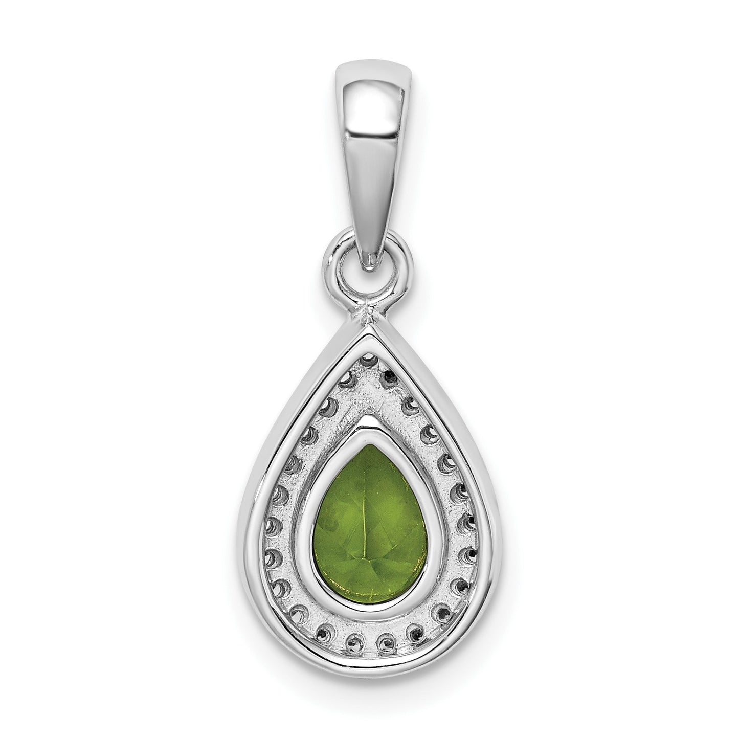 Sterling Silver Rhodium Plated Green and Clear CZ Pendant