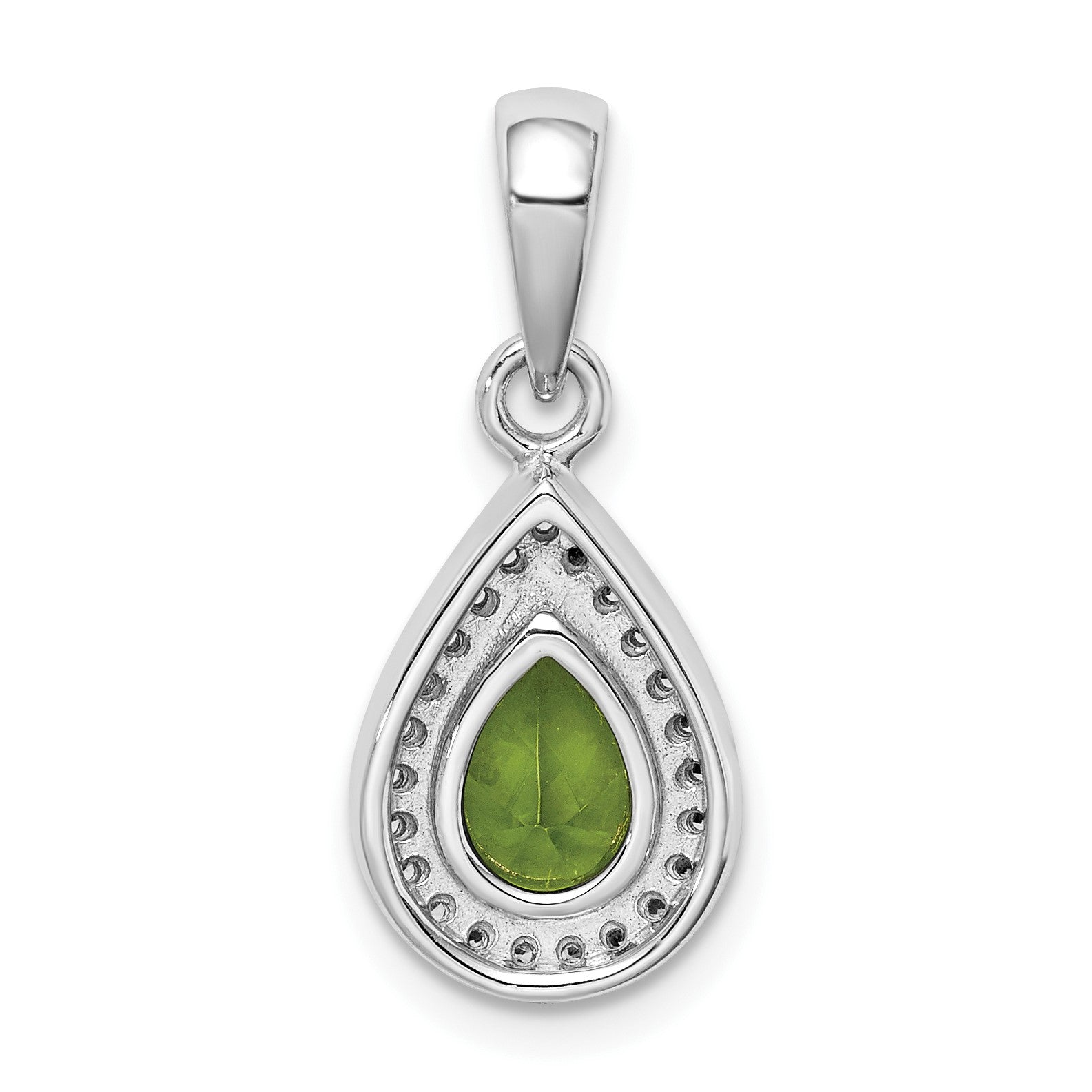 Sterling Silver Rhodium Plated Green and Clear CZ Pendant