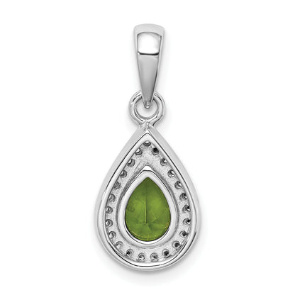 Sterling Silver Rhodium Plated Green and Clear CZ Pendant