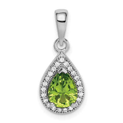 Sterling Silver Rhodium Plated Green and Clear CZ Pendant