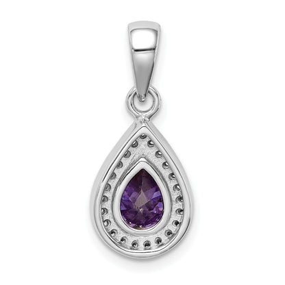 Sterling Silver Rhod Plated Purple and Clear CZ Pendant