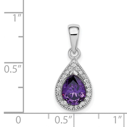 Sterling Silver Rhod Plated Purple and Clear CZ Pendant
