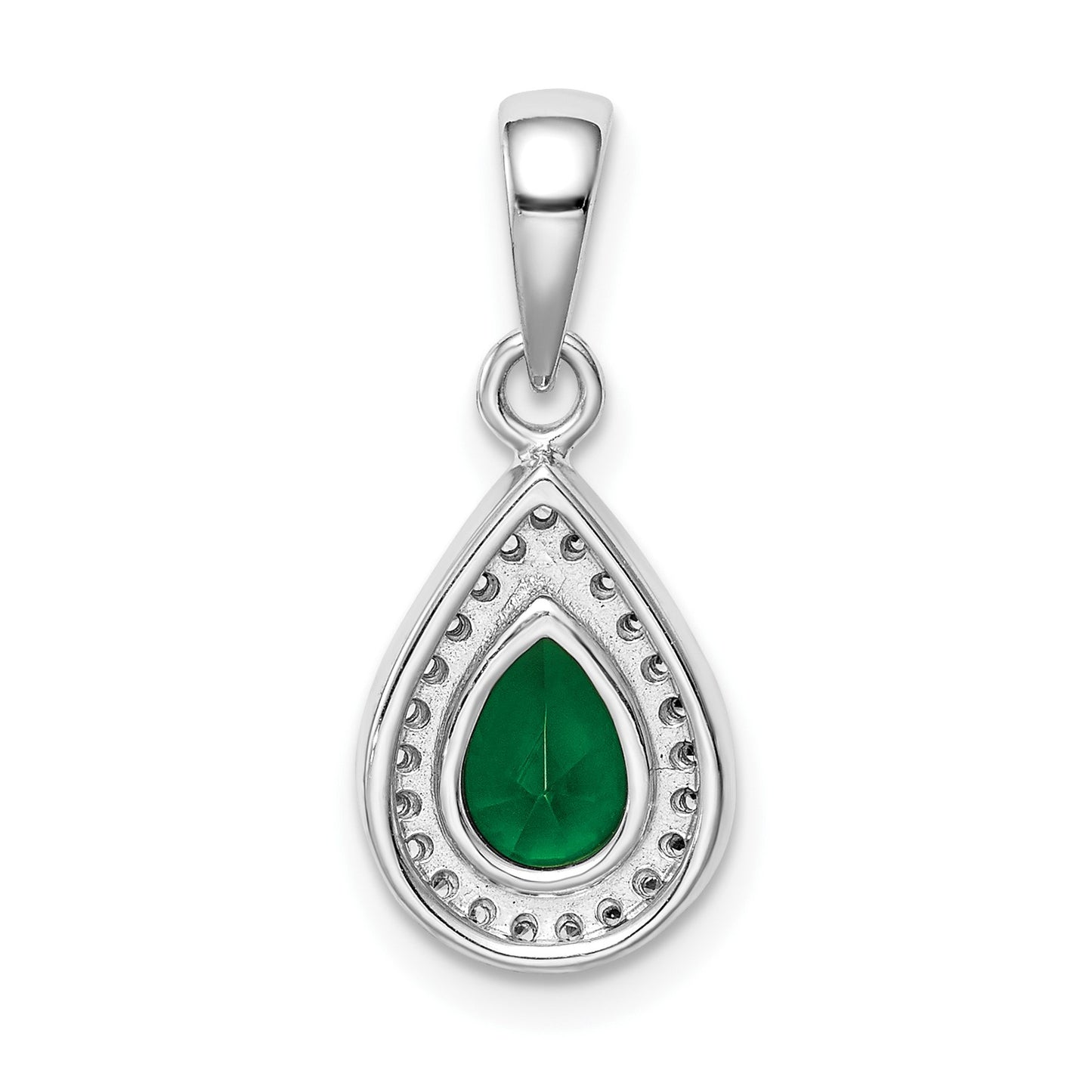 Sterling Silver Rhodium Plated Green and Clear CZ Pendant